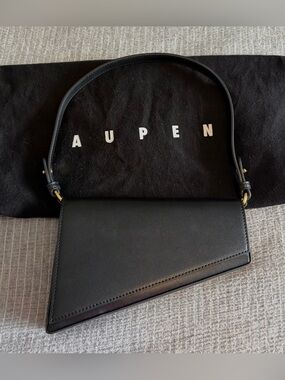 Aupen Black Asymmetrical Vegan Leather Shoulder Bag